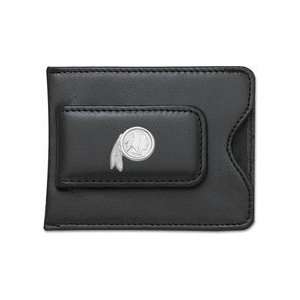   Sterling Silver Logo on Black Leather Money Clip / Credit Card Holder