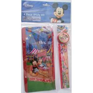  Mickey and Minnie Mouse 4 Piece Study Kit   Ruler, Pencil Pouch 