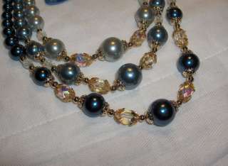 Vintage Costume Jewelry Blue Necklace Earrings Japan  