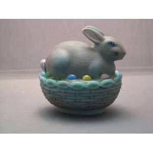   Painted Blue Delphite Glass Bunny Rabbit on Basket: Everything Else