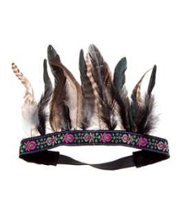 Brown Pattern (Brown) Embroidered Feather Head Band  247232429  New 