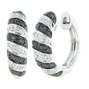   57cttw Alternating Slant Black and White Diamond Hoop Earring Jewelry