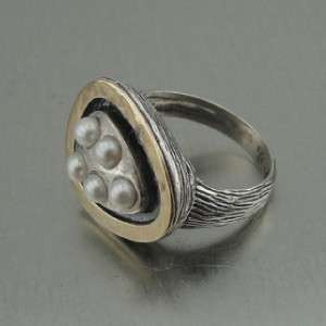 Hadar Designers Israel Gold Silver Pearl Ring 7 (I r)Y  