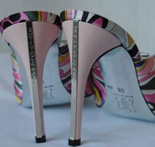 EMILIO PUCCI Jeweled SILK Multicolor Slide Heels NEW 38  