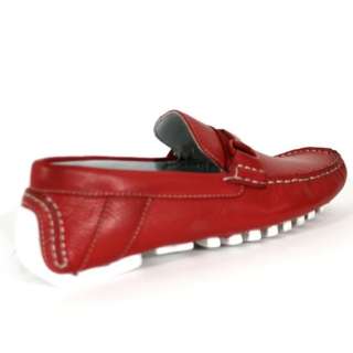   TUMBLED F0173 Mens Shoes Slip on Loafers Leather Red and Navy  