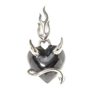   Heart Pendant   Devil Horns   Sterling Silver   Black Rhodium: Jewelry