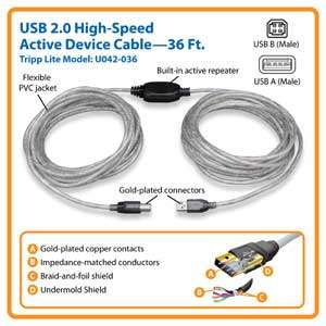  Tripp Lite U042 036 USB2.0 A/B Repeater Cable   36ft Electronics