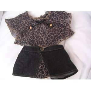  Leopard Print Top & Denim Skirt for Plush Toy ; Doll Clothing 