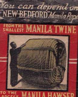 Old Matchbook Cvr New Bedford Manila Twine Rope Hawser  