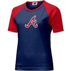  Nike Atlanta Braves Navy Blue Ladies Raglan T shirt 