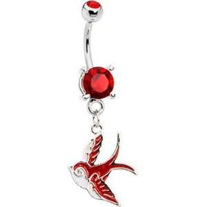  Ruby Red Gem Sparrow Belly Ring Jewelry