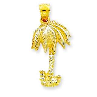   YELLOW AND WHITE GOLD SOLID POLISHED OPEN BACK PALM TREE CHARM  