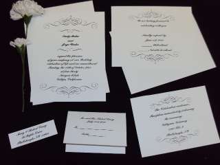 100 ELEGANT BLACK & WHITE SWIRL WEDDING INVITATIONS W/ EXTRAS  