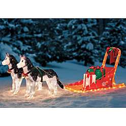 Decorative Lighted Christmas Sleigh With Huskies 350954  
