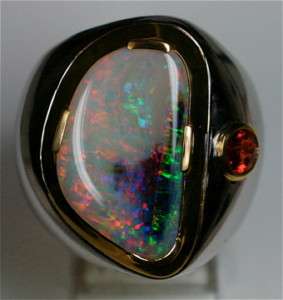 FABULOUS FOSSIL OPAL 22K GOLD AND 925 SILVER RING  