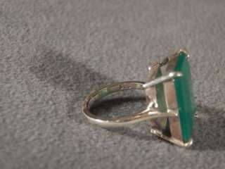   STERLING SILVER HUGE RECTANGLE OPAQUE EMERALD 3/4  FANCY RING 9