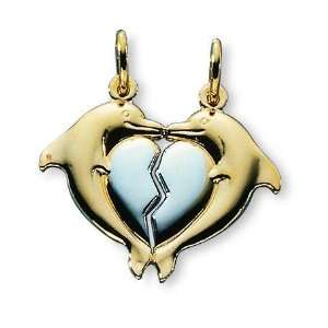 Anhänger Silber bicolor, Delfine mit Herz, teilbar 20 mm 