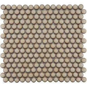 Merola Tile Penny Round 12 1/4 in. x 12 in. Caffe Porcelain Mosaic 