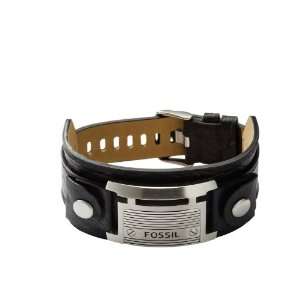 FOSSIL JF84816040 Herren Armband Edelstahl Leder schwarz 25 cm  