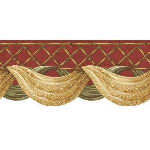 The Wallpaper Company 8 in X 10 in Red Bamboo Swag Border Sample 