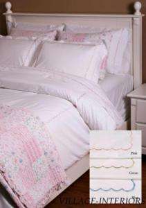 HOTEL WHITE GREEN EMBROIDERY 3PC KING DUVET COVER SET  