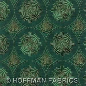 Gilded Holiday Metallic Green Medallion fabric quilt Hoffman  