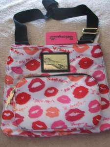   Betsey Johnson Cross Body Bag KISS & TELL Lips Pink White Purse  