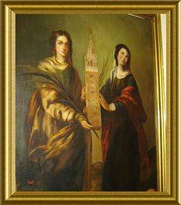 ANTIQUE HUGE 59 tall CIRCA 1850 *Saint Justa & saint Rufina* after 