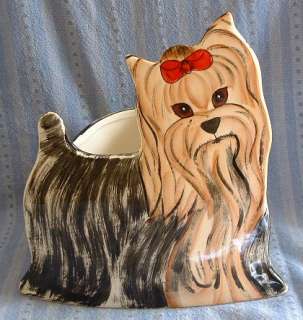 Handpainted YORKSHIRE TERRIER Yorkie Puppy DOG Planter Vase Nina Lyman 