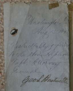   Reverse Side ;is Signed by Massachusetts Senator George S. Boutwell