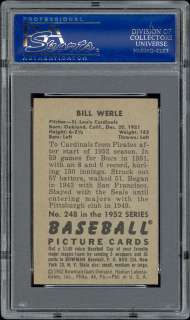 1952 Bowman #248 Bill Werle Variation (no W) PSA 8.5  