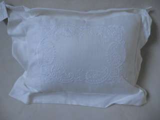 NWT Pottery Barn Ivory Linen Embroidered Boudoir Pillow  