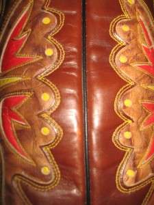 TEXAS Vtg Rare Tall Rust Leather Butterfly Inlay Cowboy Boots Men 8 D 