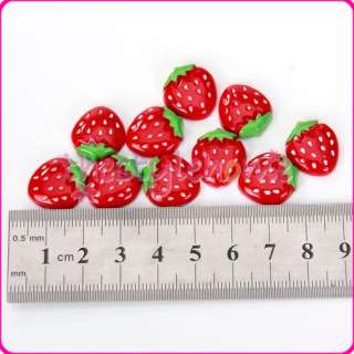 10PCs Red Resin Strawberry Flatback Button Beads Bows  