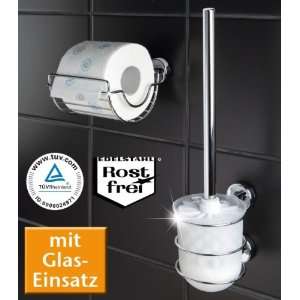 WENKO ProfiFIX SET Toilettenpapierhalter & WC Bürste   GLAS 