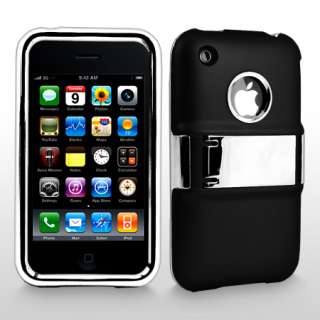   Hard Stand Case Cover For Apple iPhone 3 3G 3GS Silver Chrome & Film