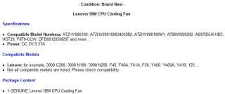 Lenovo 3000 N200 ATZHV000100M1 laptop CPU Cooling fan  