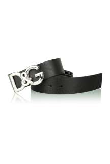 Silver Logo Buckle Leather Belt by D&G   Black   Buy Belts Online at 