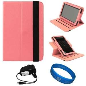 SumacLife Pink Textured Leather Folio Case Cover with Fold 