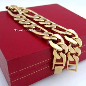 18k gold GF curb rings Link Figaro mens womens solid Bracelet bangle W 