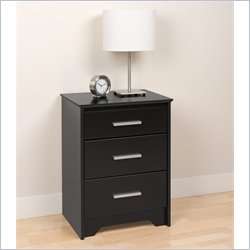 Prepac Coal Harbor Tall 3 Drawer Black Finish Nightstand  