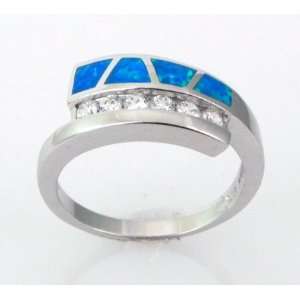 925 Sterling Silver Synthetic Blue FIRE NUGGETS SHAPE OPAL CZ Ring 