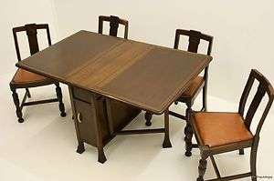 Antique Art Deco 1940s Oak Dining Table & Chairs  