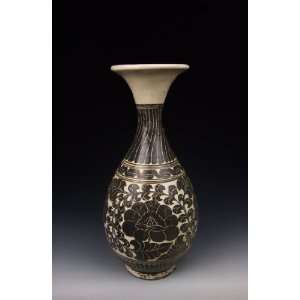  Kiln Black Coloring Flower Porcelain Yuhuchun Vase, Chinese Antique 