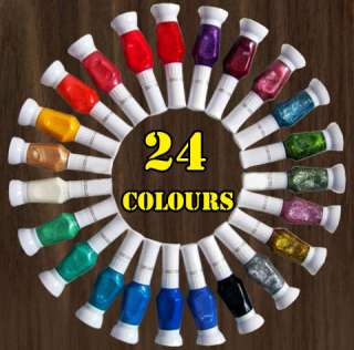24 Colors 2 Way Nail Art Varnish Polishes Pen Paint Brushes  