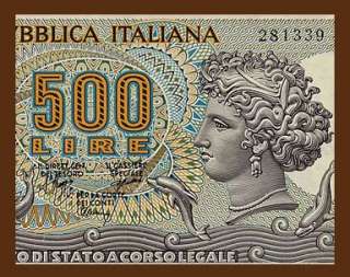 500 LIRE Banknote of ITALY 1970   Goddess ARTEMIS   UNC  