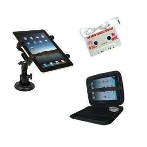   holder + Cassette Tape Adapter Black + Black EVA Case for Apple iPad2