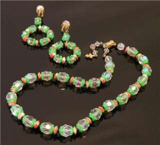   VENDOME Aurora Borealis Crystals Neon Beads Necklace & Earrings SET