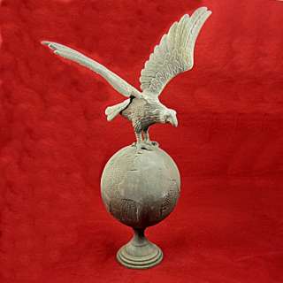 Vintage BRASS Flag Pole Finial AMERICAN EAGLE On A GLOBE of the Earth 