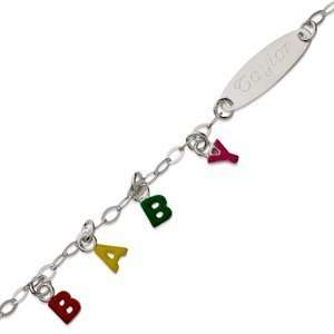   : Childrens Sterling Silver Engraved ID BABY Charm Bracelet: Jewelry